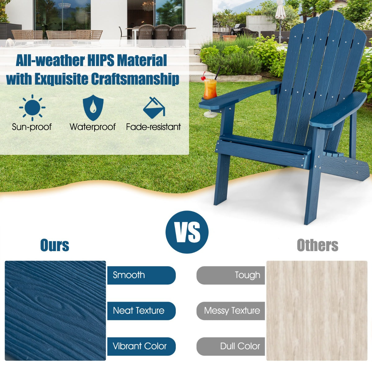 Adirondack Chair with Cup Holder for Patio-Navy