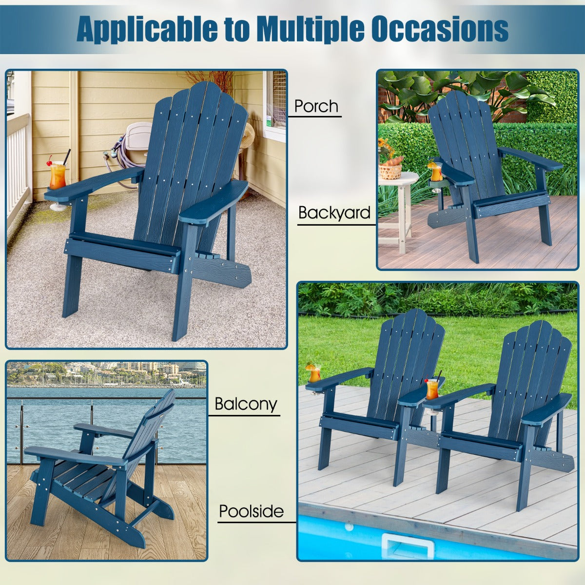 Adirondack Chair with Cup Holder for Patio-Navy