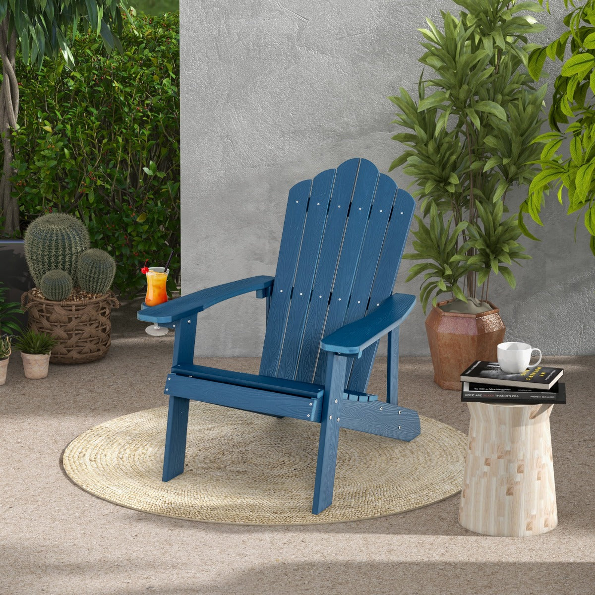 Adirondack Chair with Cup Holder for Patio-Navy