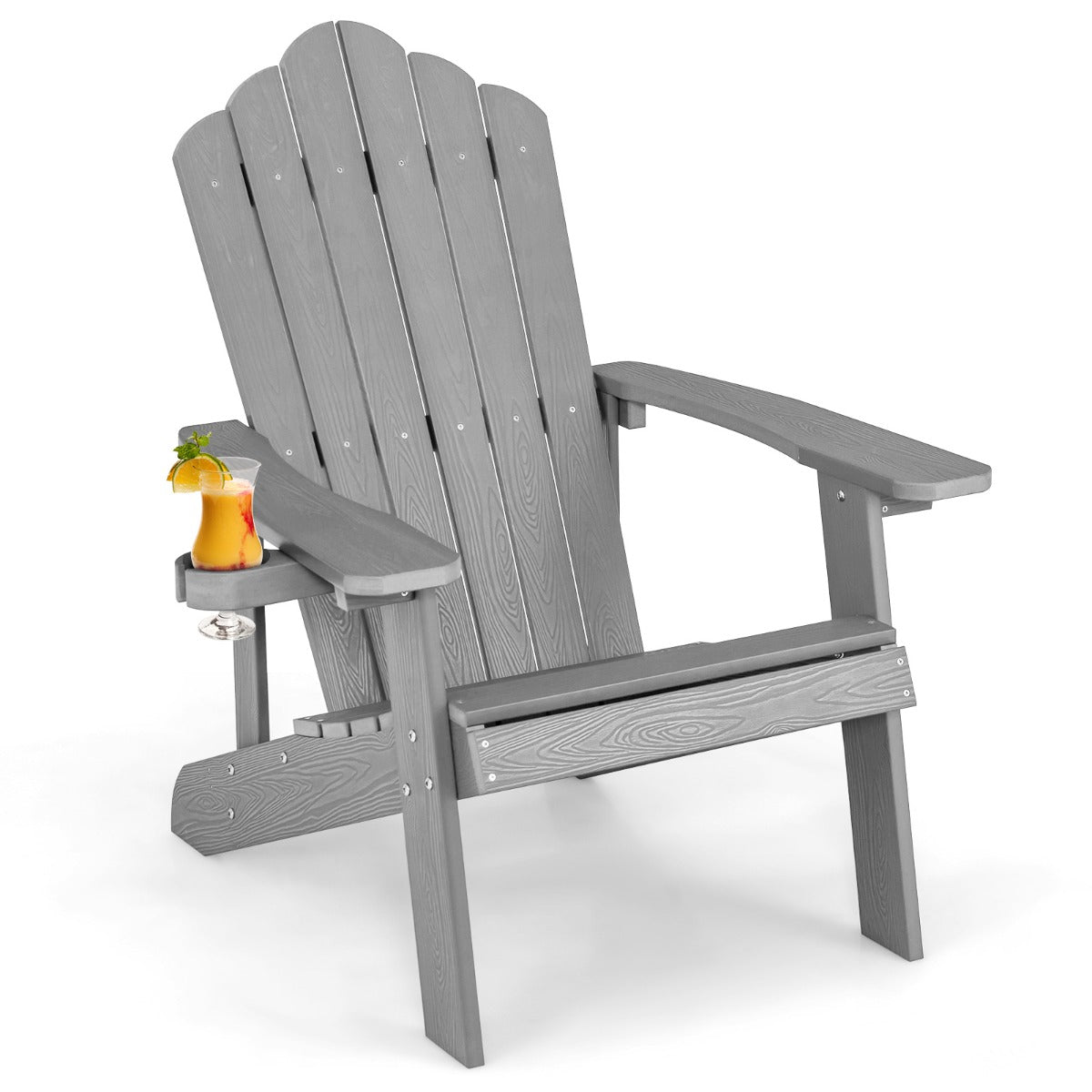 Adirondack Chair with Cup Holder for Patio-Silver