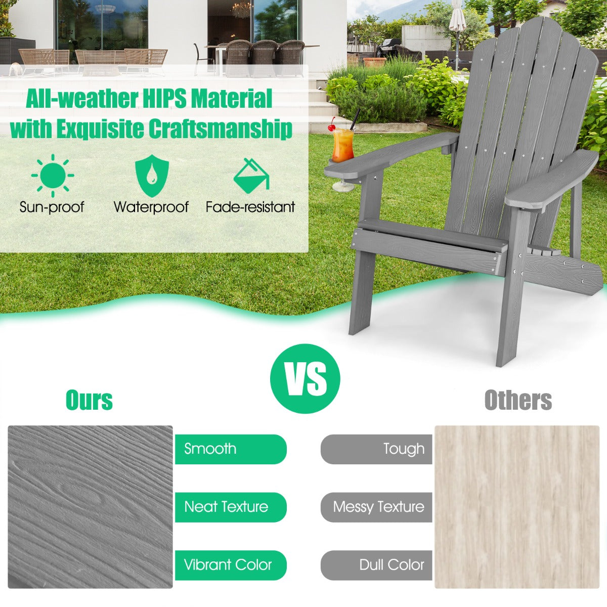 Adirondack Chair with Cup Holder for Patio-Silver