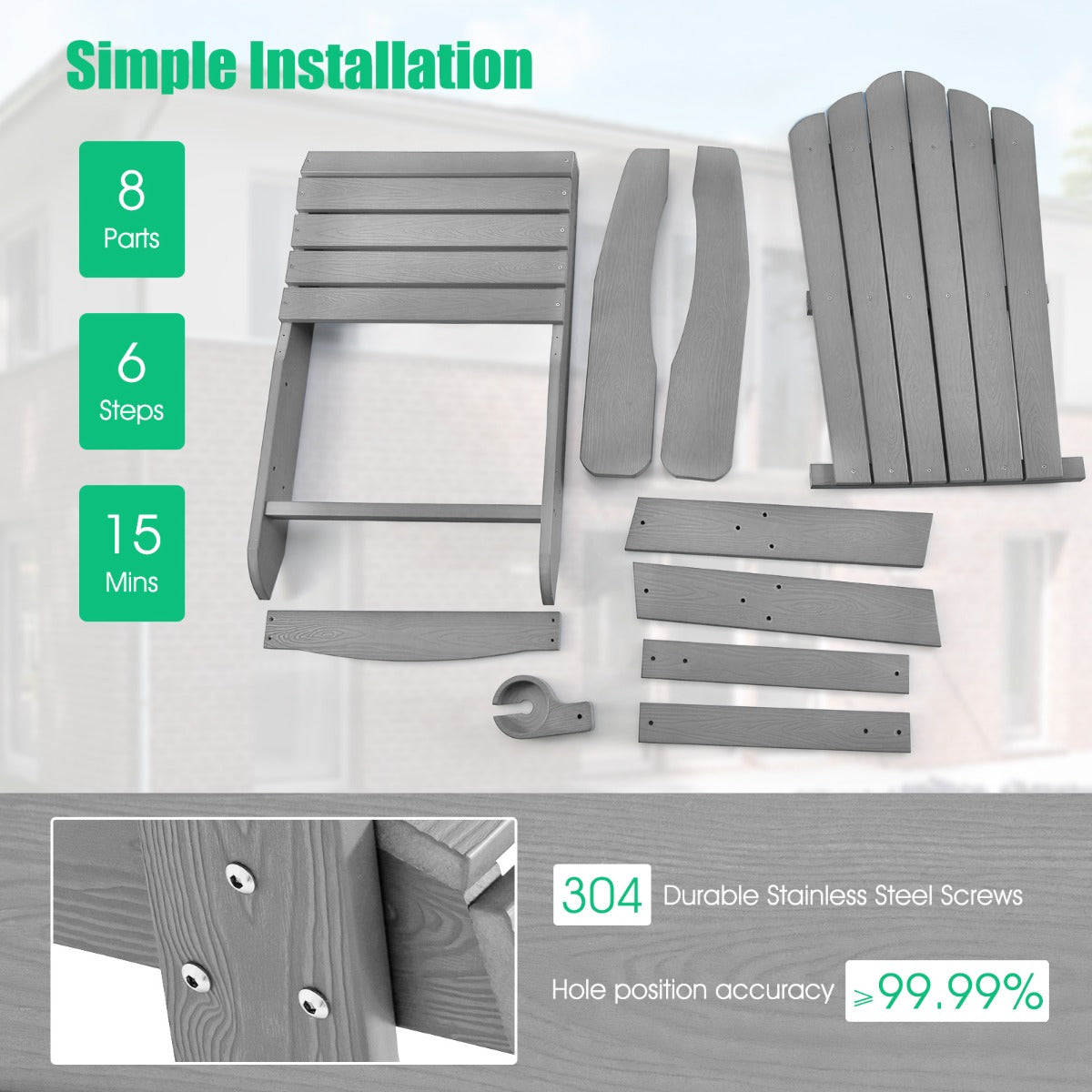 Adirondack Chair with Cup Holder for Patio-Silver