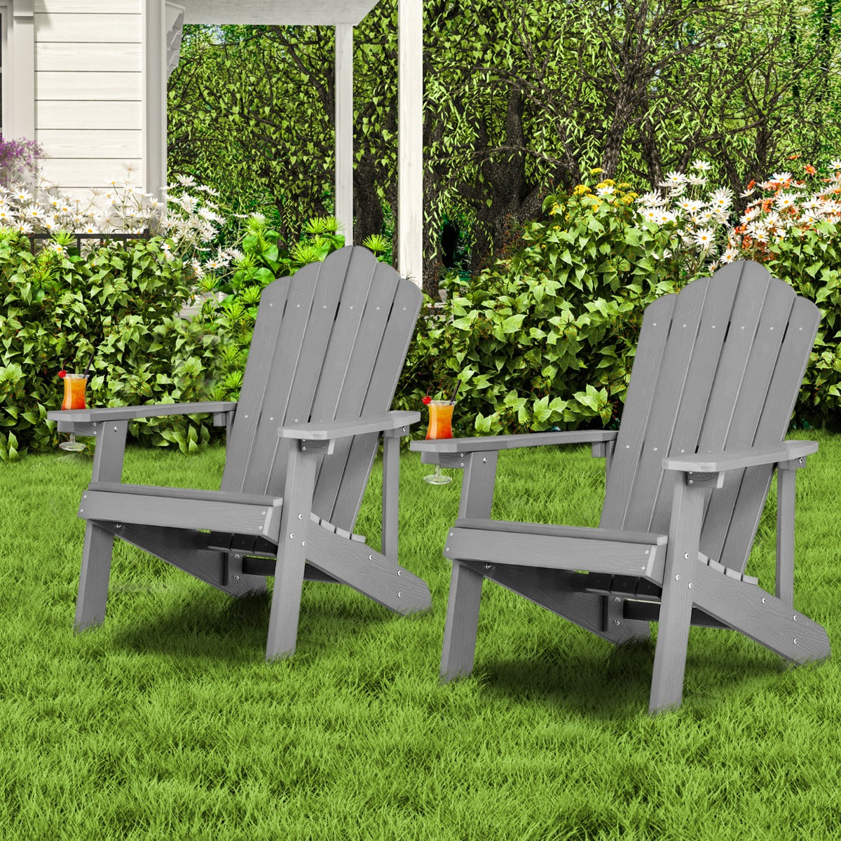 Adirondack Chair with Cup Holder for Patio-Silver