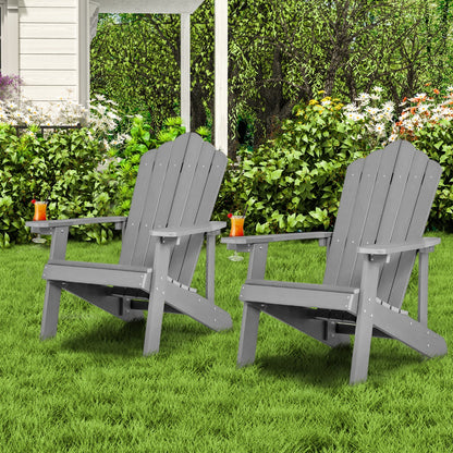Adirondack Chair with Cup Holder for Patio-Silver