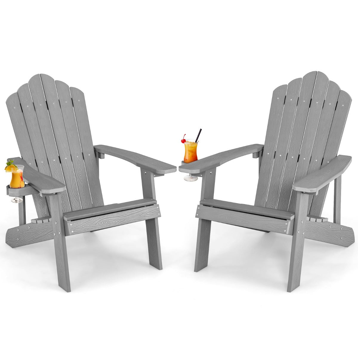Adirondack Chair with Cup Holder for Patio-Silver