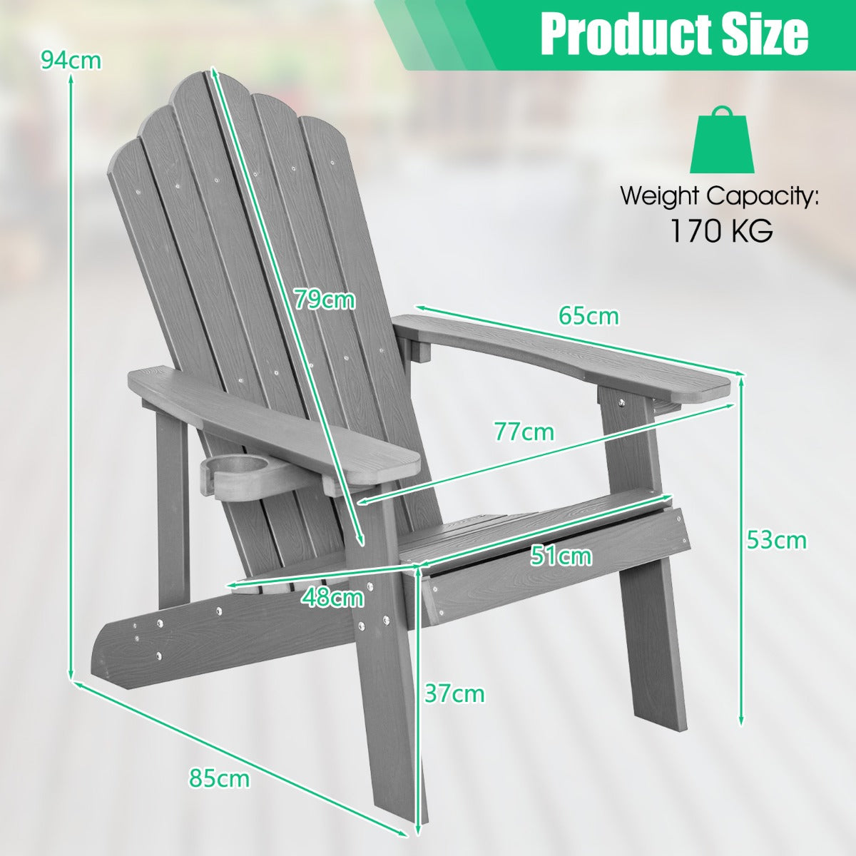 Adirondack Chair with Cup Holder for Patio-Silver
