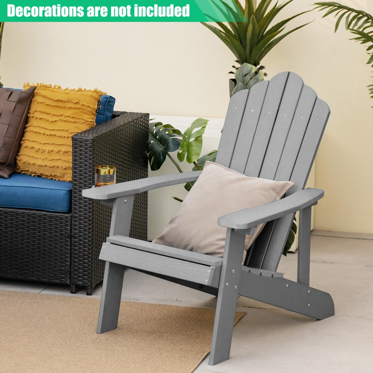Adirondack Chair with Cup Holder for Patio-Silver