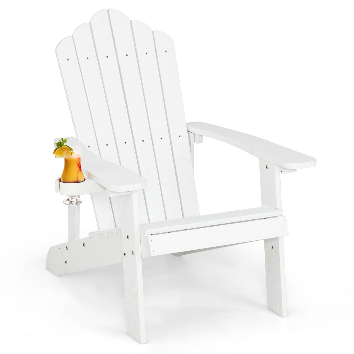 Adirondack Chair with Cup Holder for Patio-White