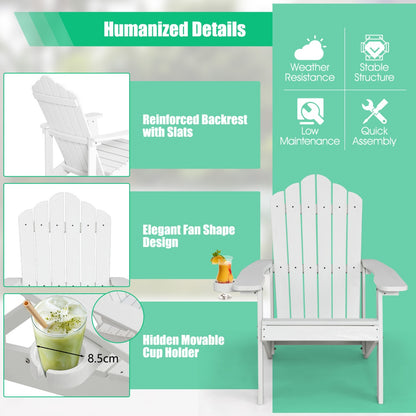 Adirondack Chair with Cup Holder for Patio-White