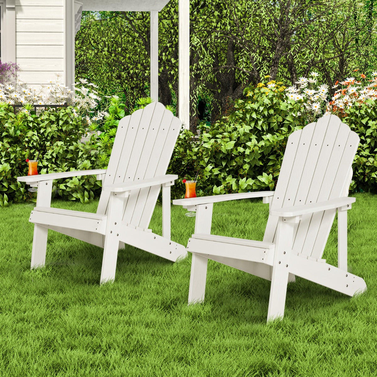 Adirondack Chair with Cup Holder for Patio-White