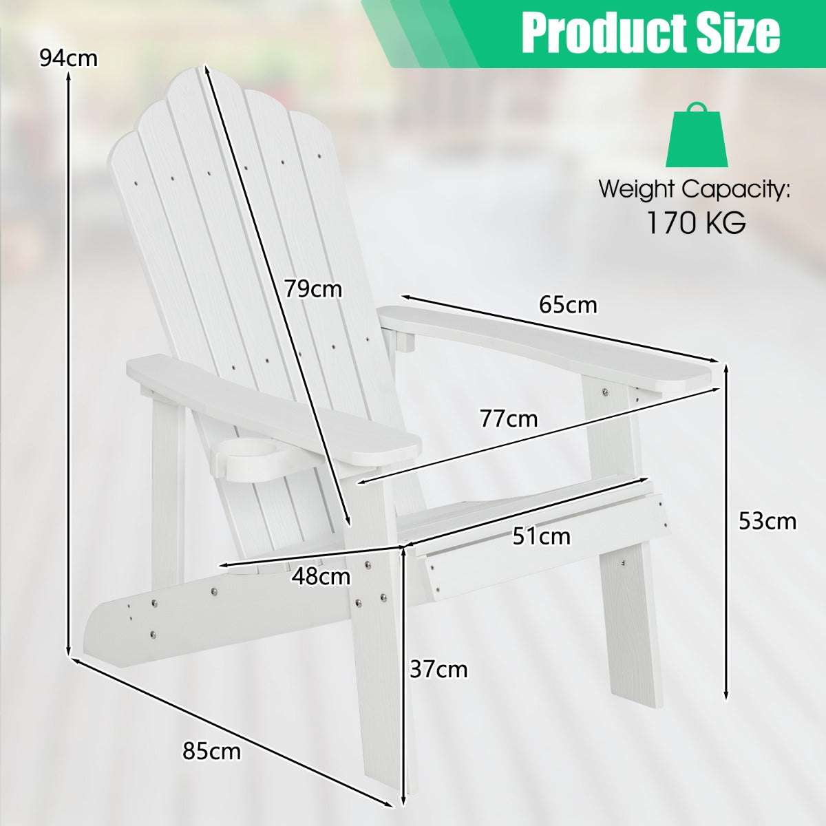 Adirondack Chair with Cup Holder for Patio-White