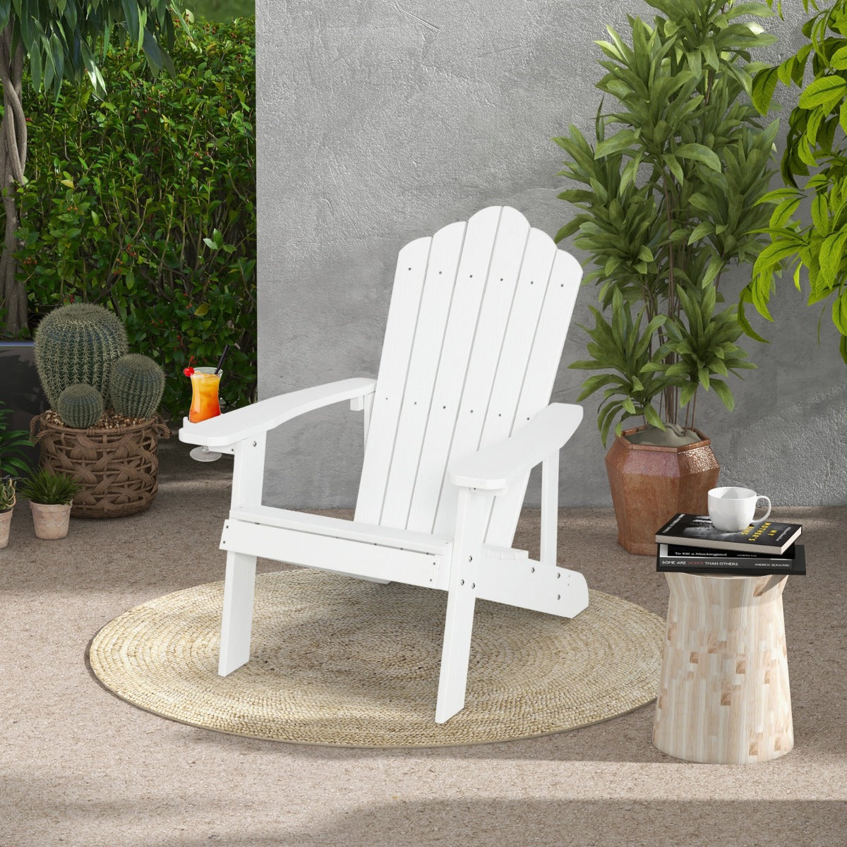 Adirondack Chair with Cup Holder for Patio-White
