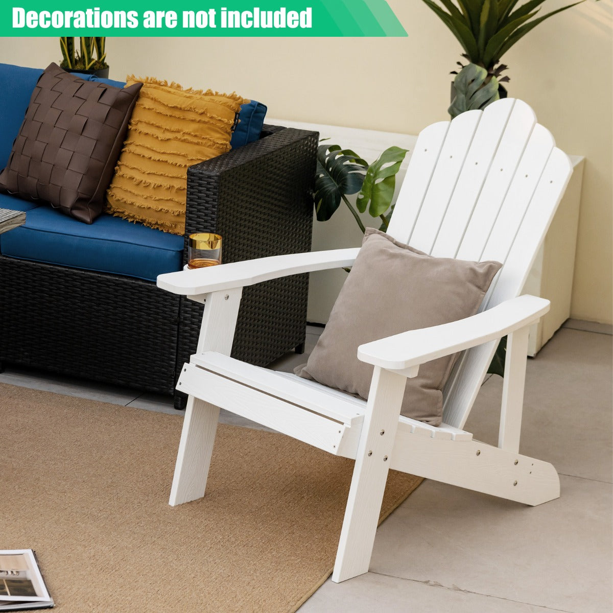 Adirondack Chair with Cup Holder for Patio-White