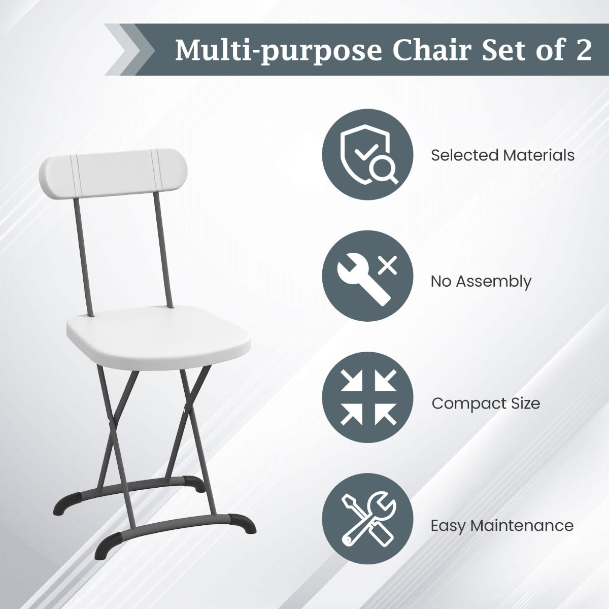 Set of 2 Folding Chair with Ergonomic Backrest & Curved Feet