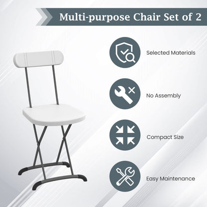 Set of 2 Folding Chair with Ergonomic Backrest & Curved Feet