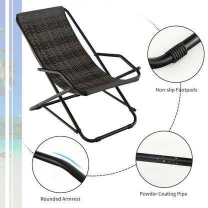 Outdoor PE Wicker Folding Sling Chair with Armrests and Metal Frame-with Footrest