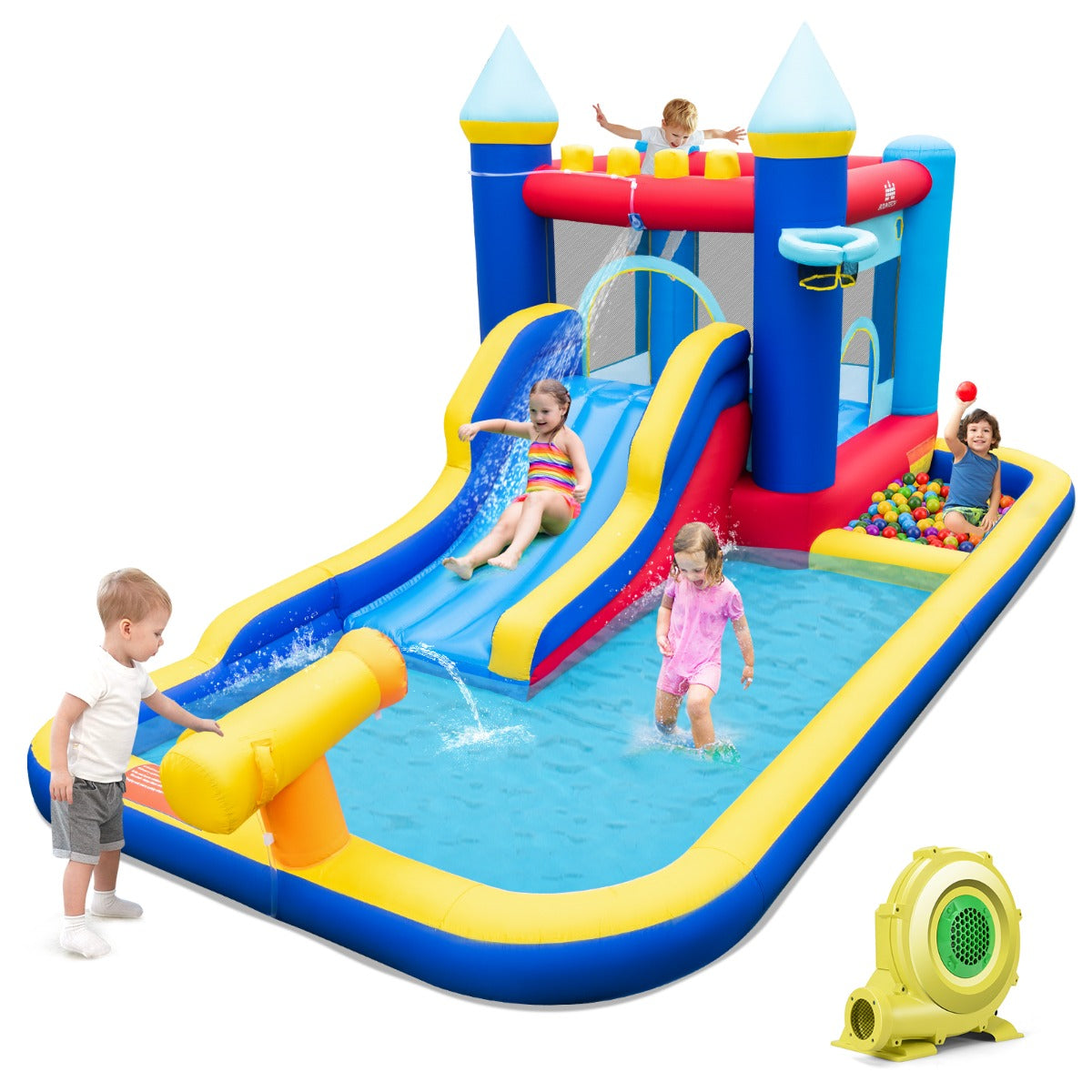 Inflatable Water Slide with Jumping House for Kids Aged 3+ (with Blower)