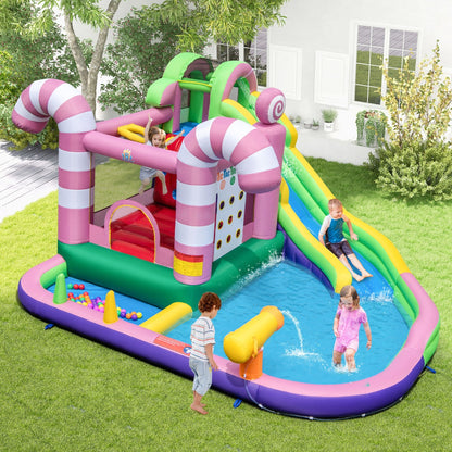 9-in-1 Sweet Candy Inflatable Water Slide Bounce House with Slide (without Blower & Balls)