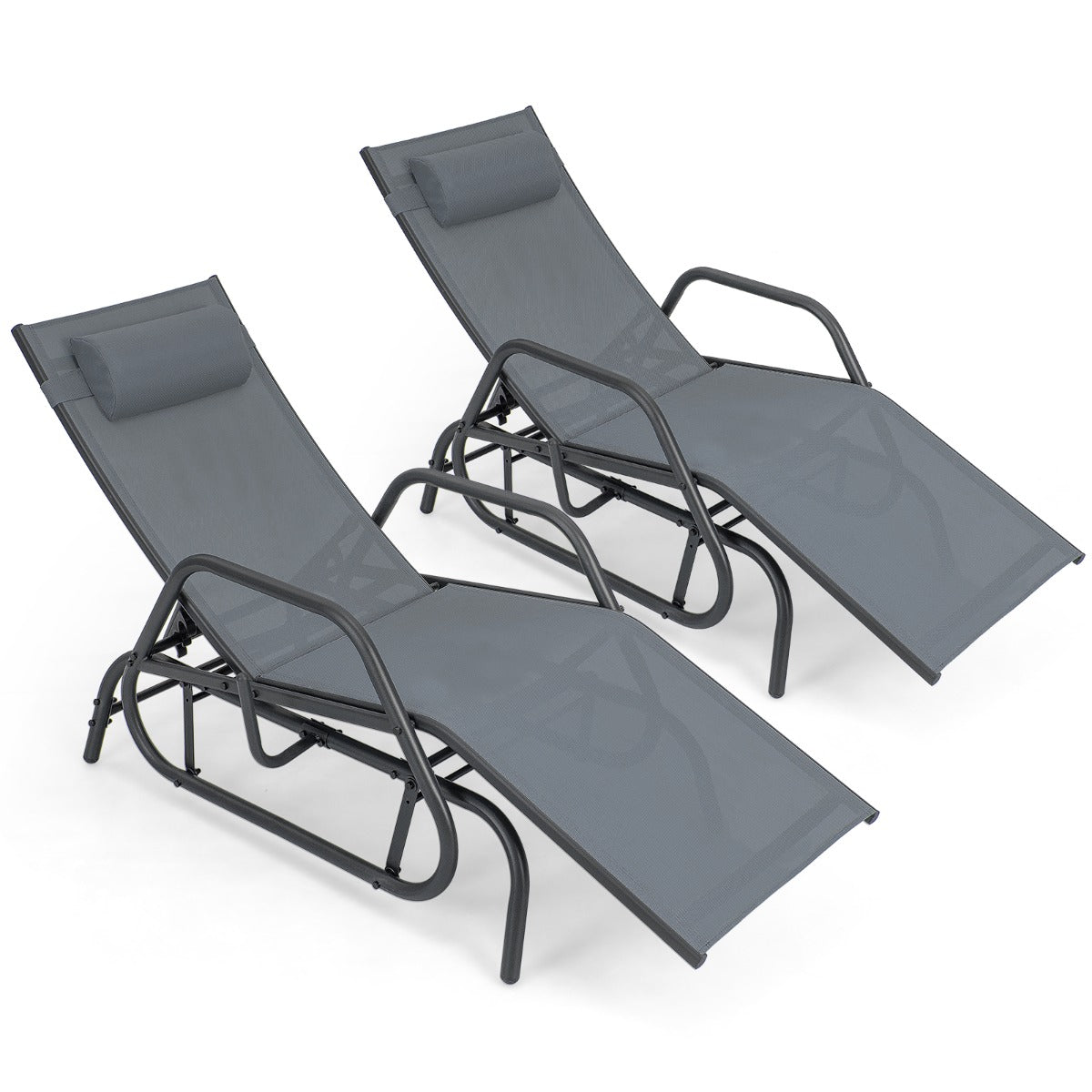 Outdoor Chaise Lounge Glider Chair with Armrests and Pillow for Poolside