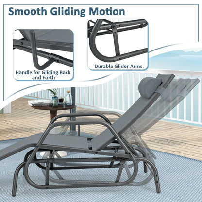 Outdoor Chaise Lounge Glider Chair with Armrests and Pillow for Poolside