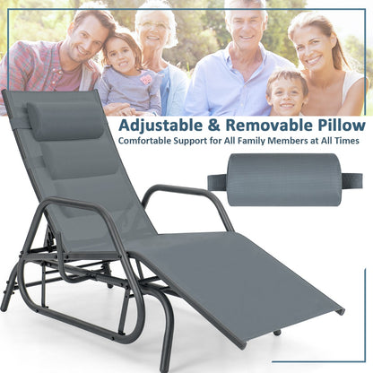 Outdoor Chaise Lounge Glider Chair with Armrests and Pillow for Poolside