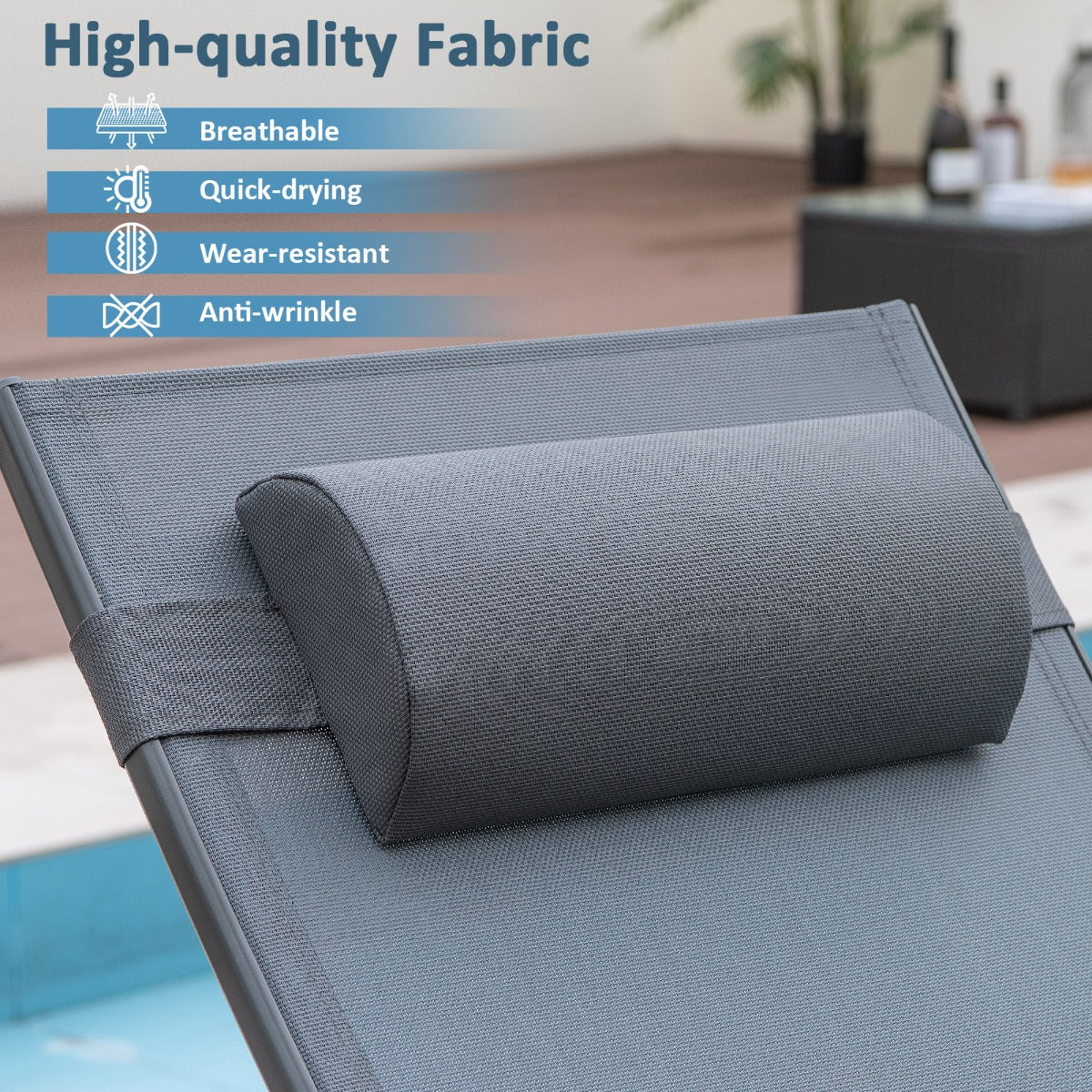 Outdoor Chaise Lounge Glider Chair with Armrests and Pillow for Poolside