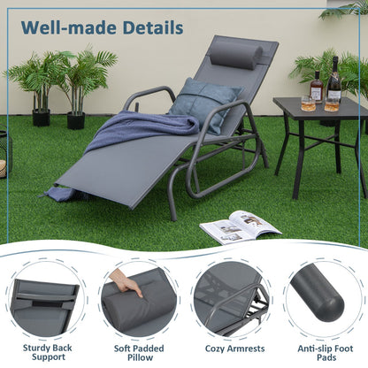 Outdoor Chaise Lounge Glider Chair with Armrests and Pillow for Poolside