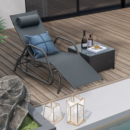 Outdoor Chaise Lounge Glider Chair with Armrests and Pillow for Poolside