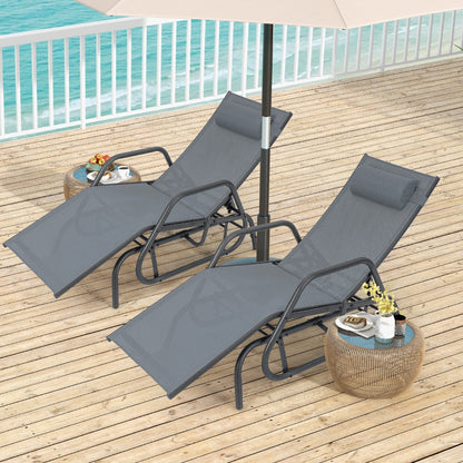 Outdoor Chaise Lounge Glider Chair with Armrests and Pillow for Poolside