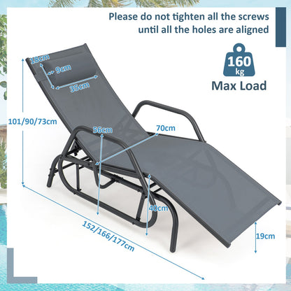 Outdoor Chaise Lounge Glider Chair with Armrests and Pillow for Poolside