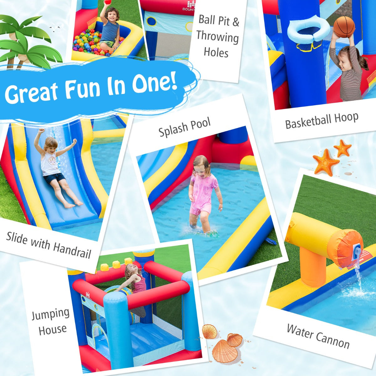 Inflatable Water Slide with Jumping House for Kids Aged 3+ (with Blower)