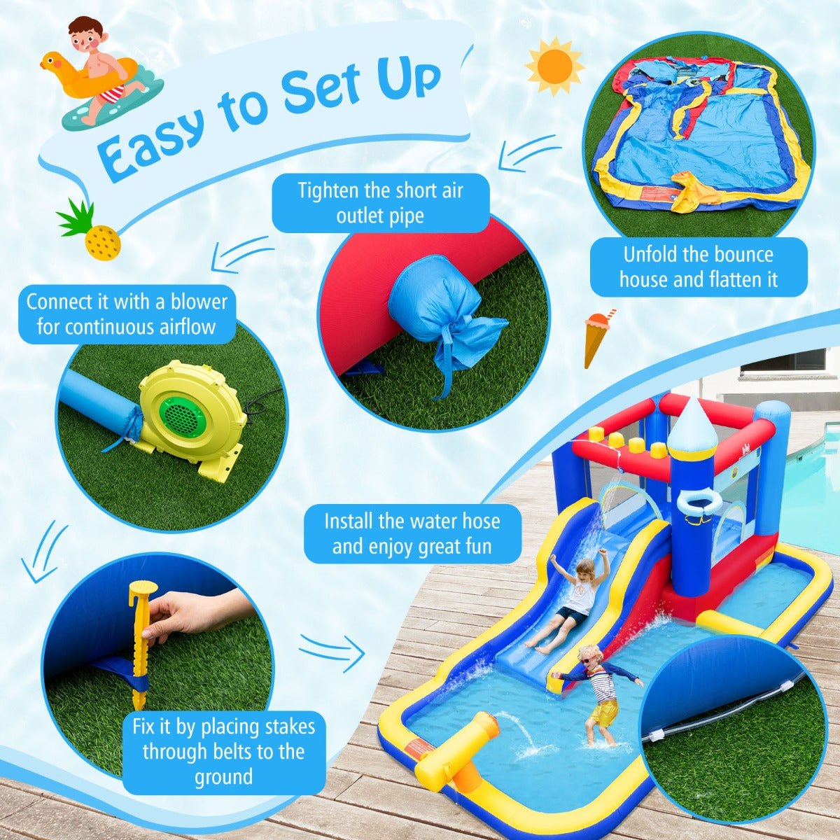 Inflatable Water Slide with Jumping House for Kids Aged 3+ (with Blower)