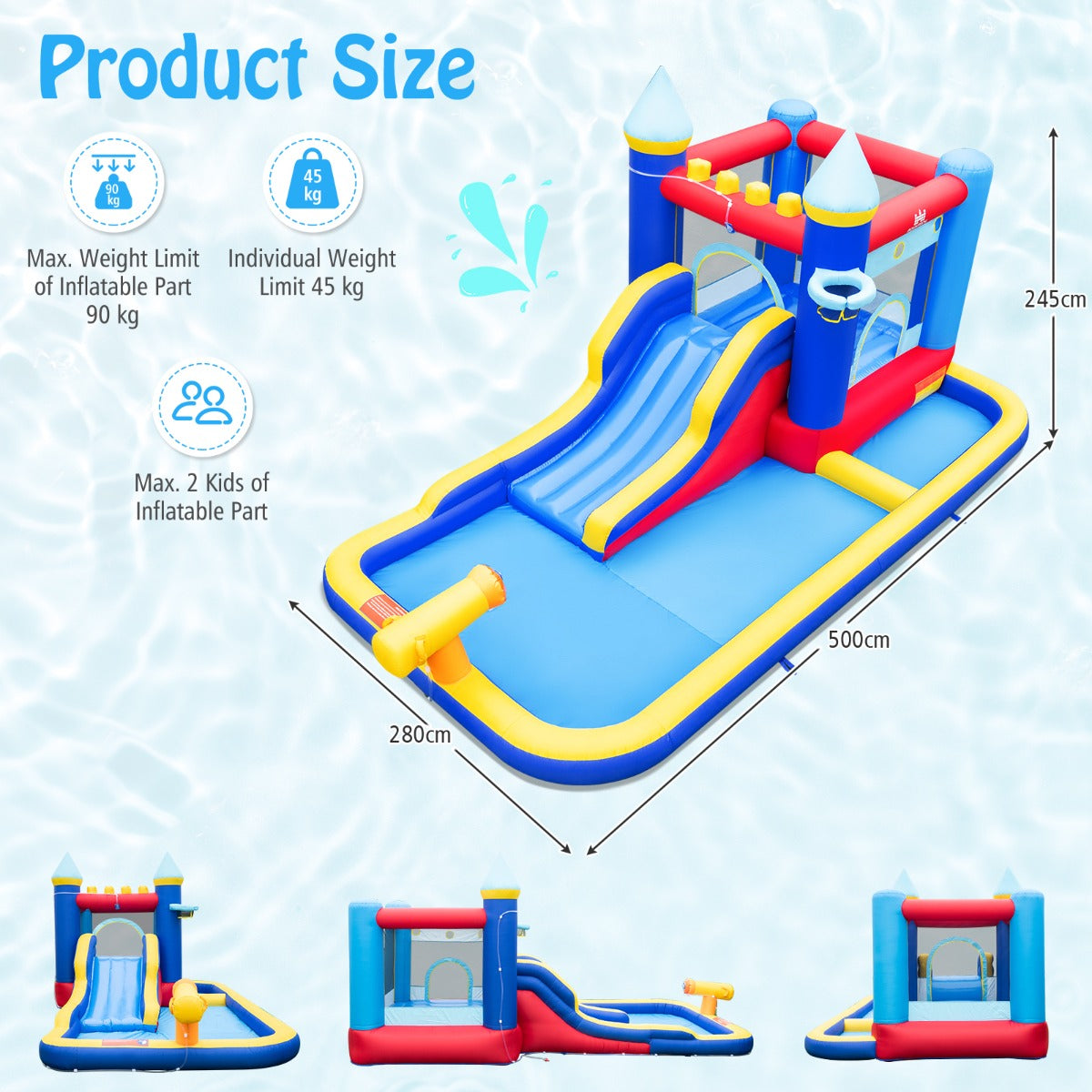 Inflatable Water Slide with Jumping House for Kids Aged 3+ (with Blower)