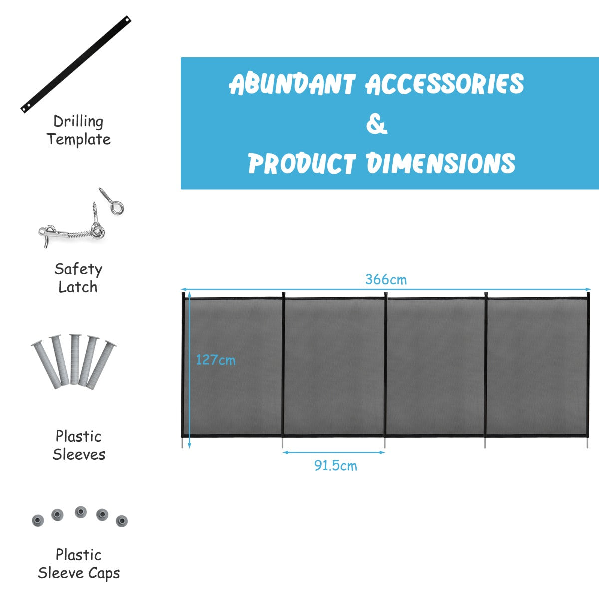 Mesh Swimming Pool Safety Fence with Spring-Loaded Safety Latch System