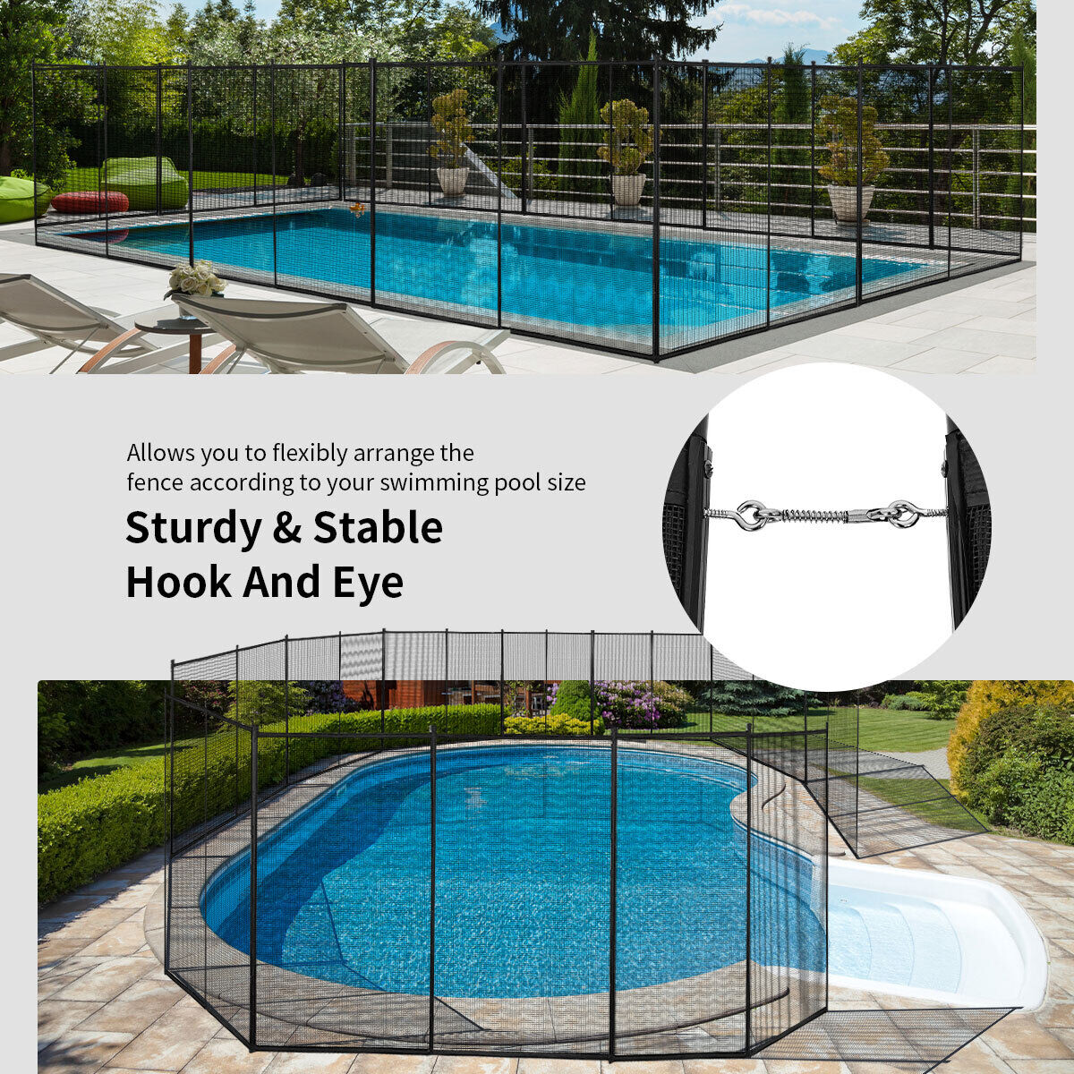 Mesh Swimming Pool Safety Fence with Spring-Loaded Safety Latch System