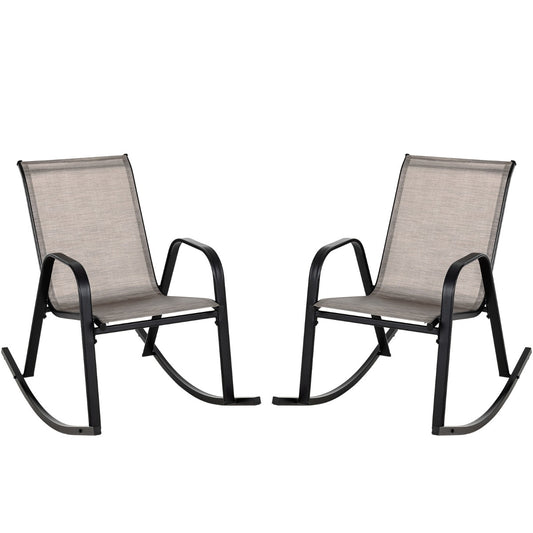 Costway Set of 2 Patio Rocking Chair with Breathable Fabric Seat-Brown