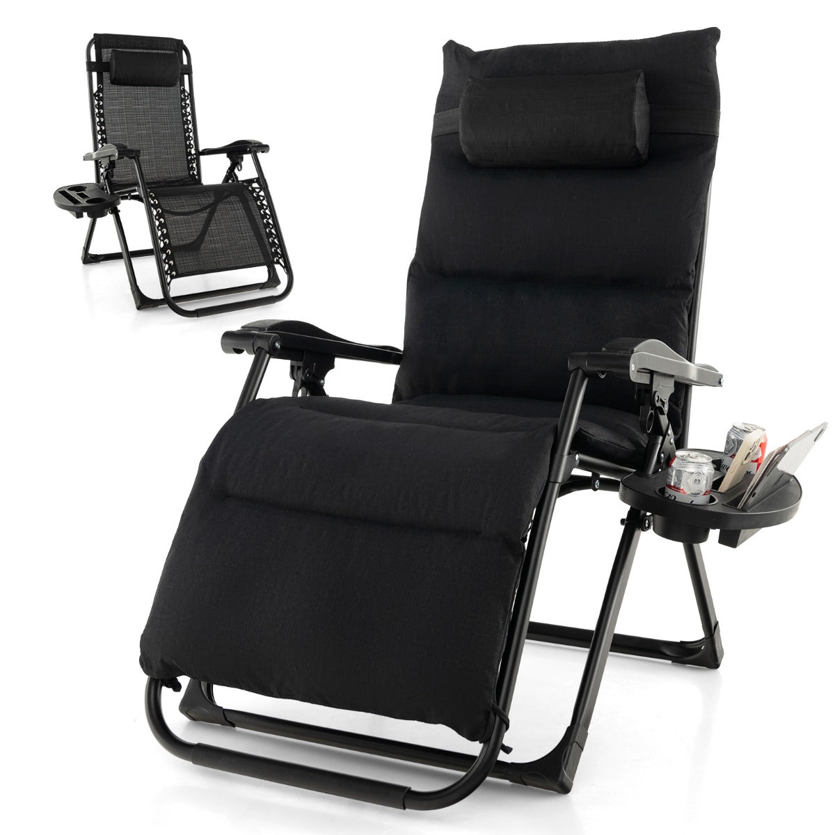 Adjustable Metal Zero Gravity Lounge Chair with Removable Cushion-Black