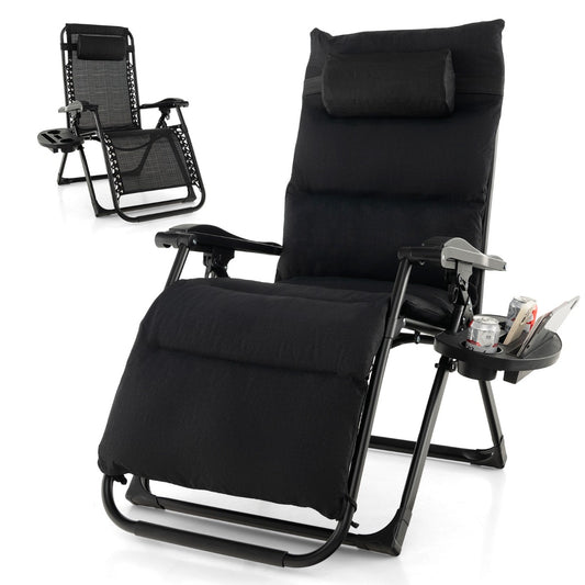Adjustable Metal Zero Gravity Lounge Chair with Removable Cushion-Black