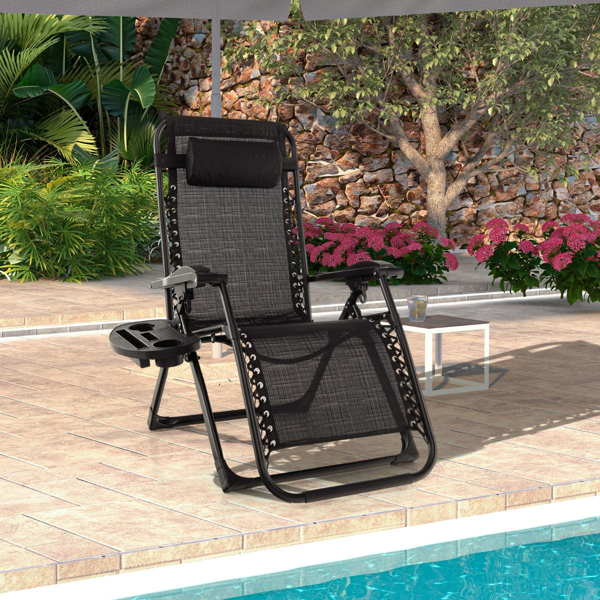 Adjustable Metal Zero Gravity Lounge Chair with Removable Cushion-Black
