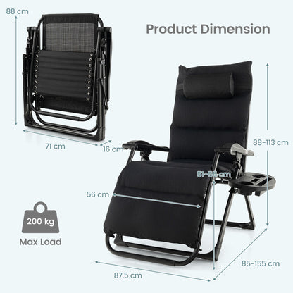 Adjustable Metal Zero Gravity Lounge Chair with Removable Cushion-Black