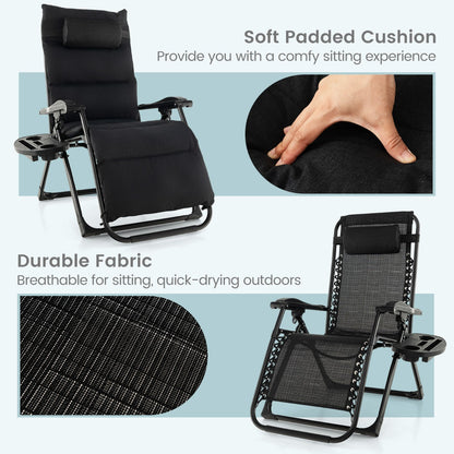 Adjustable Metal Zero Gravity Lounge Chair with Removable Cushion-Black