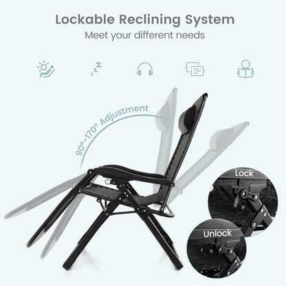 Adjustable Metal Zero Gravity Lounge Chair with Removable Cushion-Black
