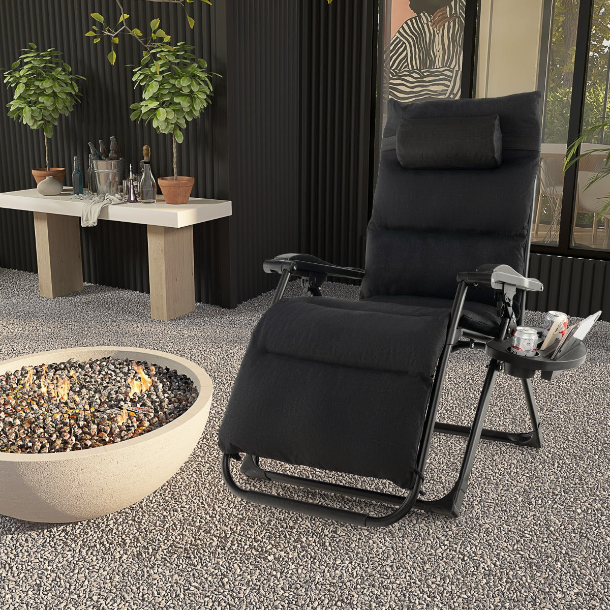 Adjustable Metal Zero Gravity Lounge Chair with Removable Cushion-Black