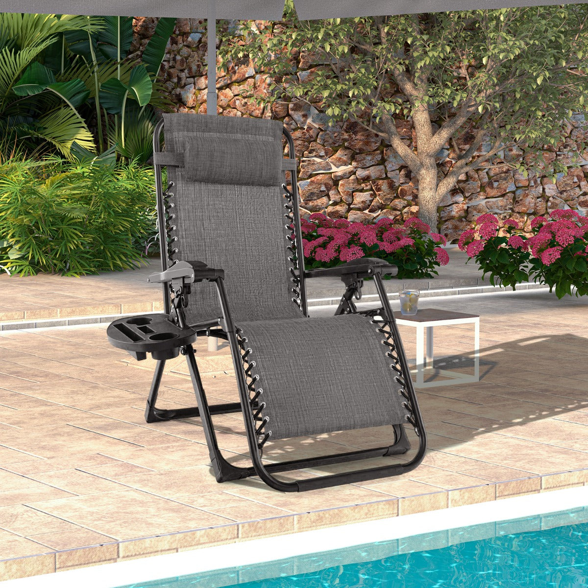 Adjustable Metal Zero Gravity Lounge Chair with Removable Cushion-Grey
