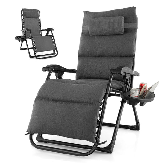 Adjustable Metal Zero Gravity Lounge Chair with Removable Cushion-Grey