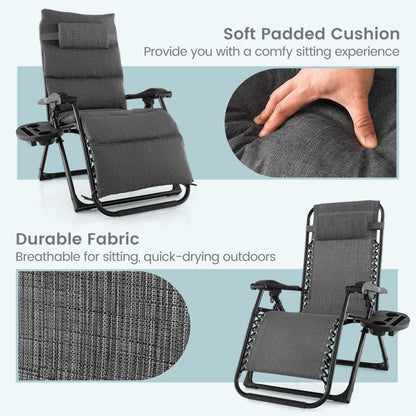 Adjustable Metal Zero Gravity Lounge Chair with Removable Cushion-Grey