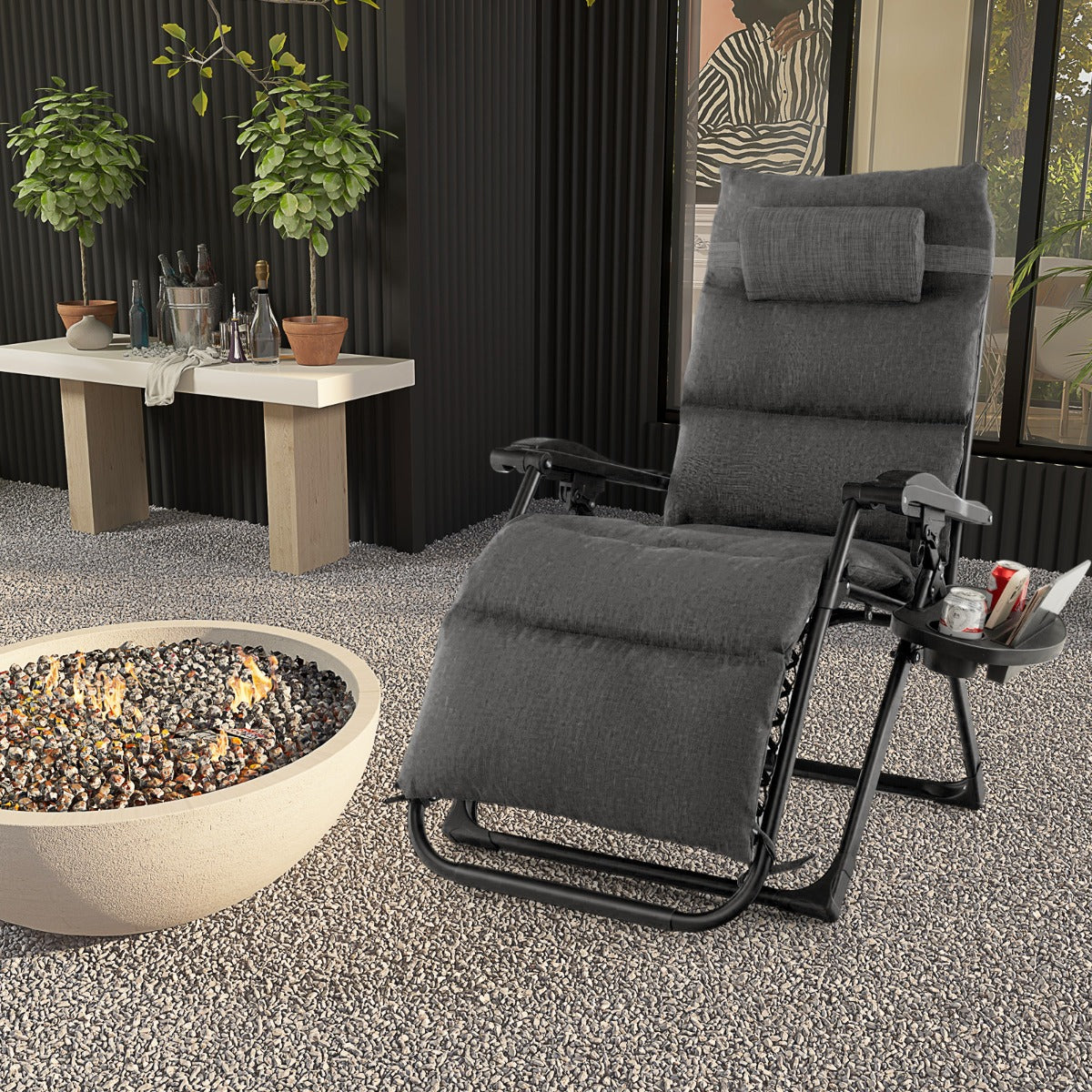 Adjustable Metal Zero Gravity Lounge Chair with Removable Cushion-Grey