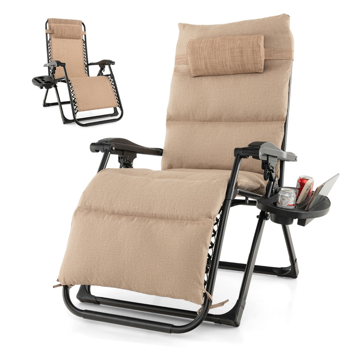 Adjustable Metal Zero Gravity Lounge Chair with Removable Cushion-Beige