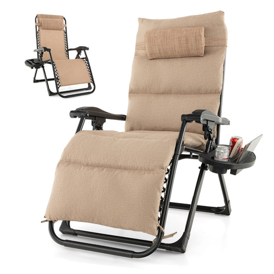Adjustable Metal Zero Gravity Lounge Chair with Removable Cushion-Beige