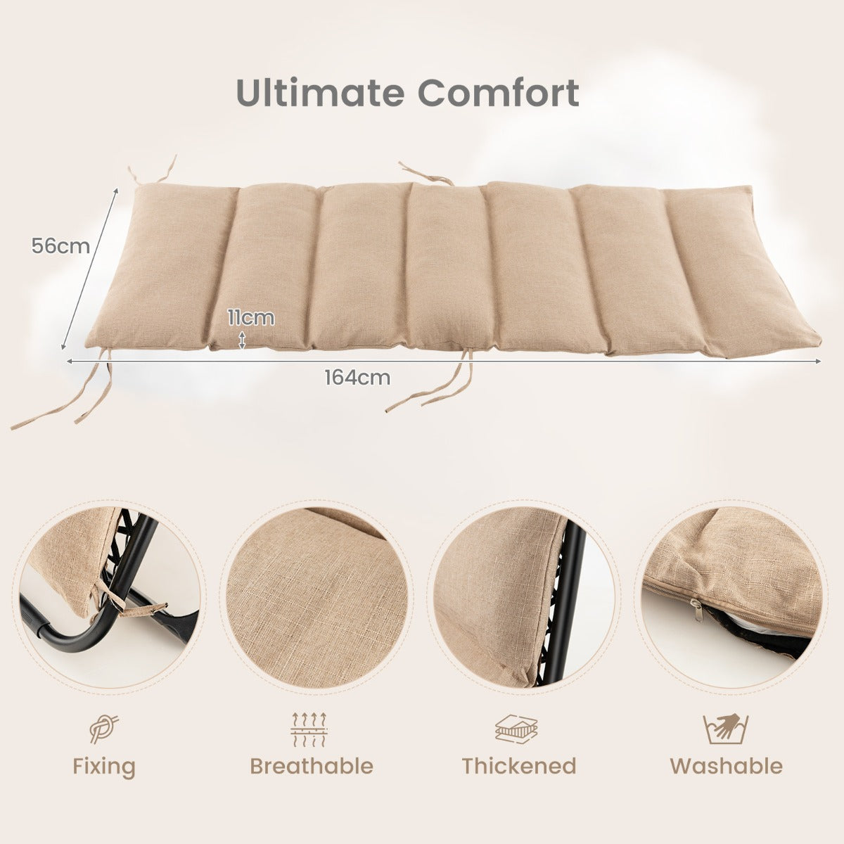 Adjustable Metal Zero Gravity Lounge Chair with Removable Cushion-Beige